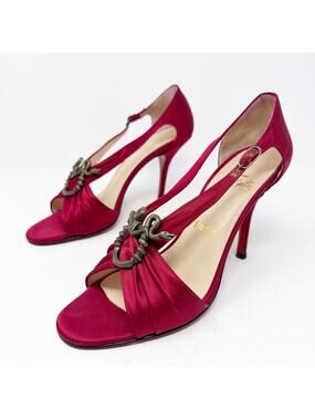 Christian Louboutin Drapo Rousso Satin Snake Buckle Heels Womens EU 39.5